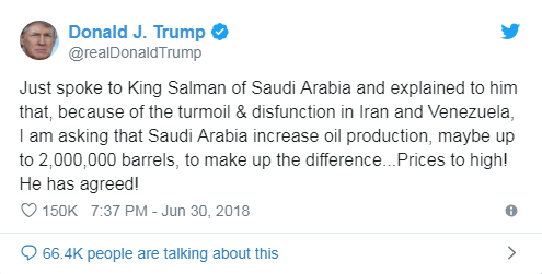 白宫随后发表声明澄清，沙特阿拉伯有能力将日产量提高200万桶，但目前还没有开发其闲置产能的计划。