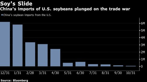 大豆价格周四下跌，因谷物交易商的注意力放在美国大豆庞大的过剩库存，以及全球最大的大豆出口国巴西几周后料迎来创纪录的丰收。